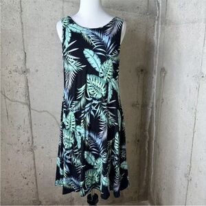 C & C California Palm Print Dress Black Green Open Back Womens Small